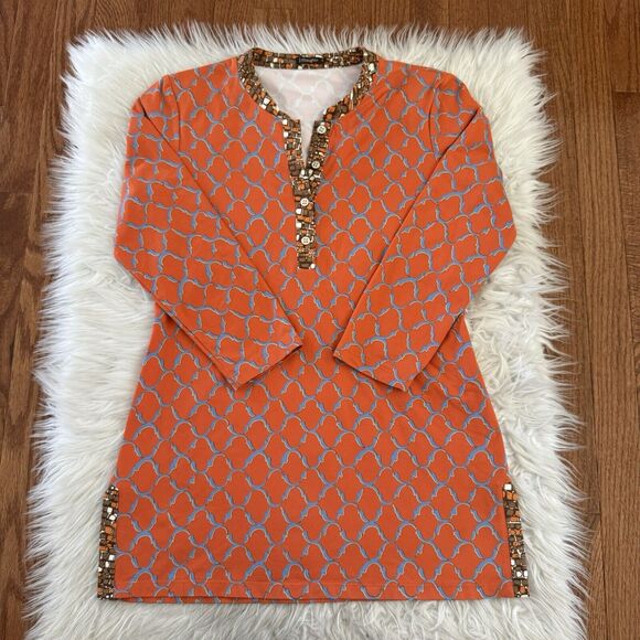 J McLaughlin Colorful Tunic Womens Button Front Stretchy Aztec Art Blouse Small - Picture 1 of 10
